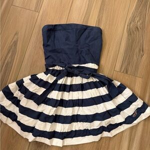 Hollister Strapless Dress in Navy and White Stripes. Nautical
